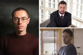 L: Nathan Wood. R: Nathan's Waterloo Road colleagues Jason Manford (top) and Adam Thomas (right). Credit: submit and BBC