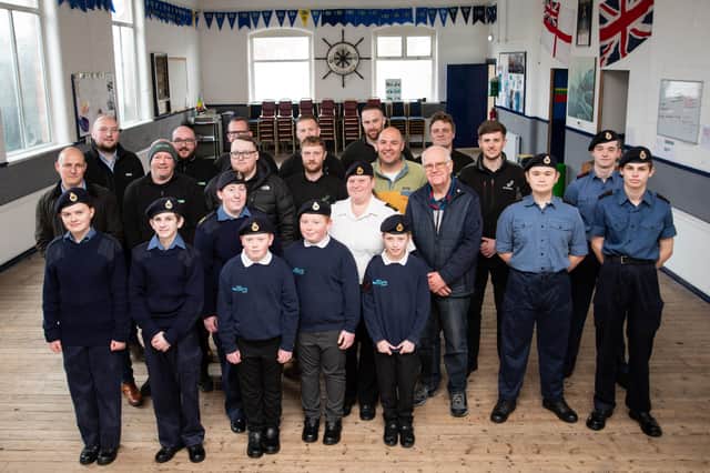 Blackpool Sea Cadets with Kay Jackson, Chief Petty Officer, and representatives from businesses who helped revamp their base at Devonshire Road, Bispham Blackpool 