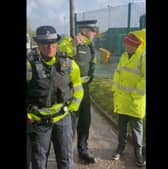 Protesters gathered outside the gates the Transwaste landfill site in Jameson Road, Fleetwood this morning. Picture credit: Kye Cudlip