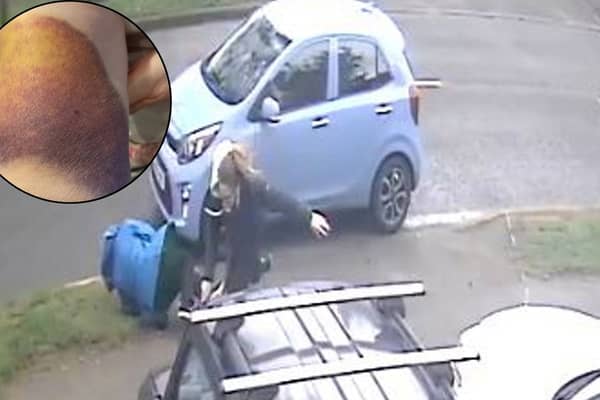 Video footage captures the woman, believed to be in her 30s, smashing into 67-year-old Shirley Smith and knocking her to the ground.  