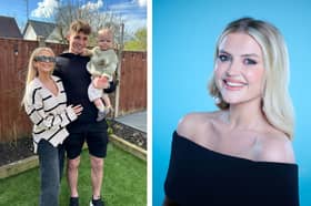 L: Lucy Fallon with her fiance Ryan and their child Sonny (credit: lucyfallonx on Instagram). R: Lucy in Drama Queens (credit ITV)