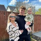 L: Lucy Fallon with her fiance Ryan and their child Sonny (credit: lucyfallonx on Instagram). R: Lucy in Drama Queens (credit ITV)