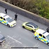 Armed police on Waterloo Road Bridge, Blackpool responding to reports of man on loose with handgun -Picture and video credit Dan Mark