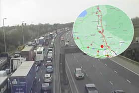 Heavy traffic was building on the M6 following a collision involving a pedestrian near Preston (Credit: National Highways/ AA)