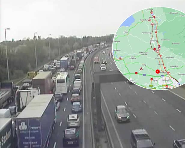 Heavy traffic was building on the M6 following a collision involving a pedestrian near Preston (Credit: National Highways/ AA)