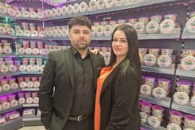 Lenka Slovakova with husband Al at the Krunchee Kandeez shop in Blackpool (Photo: Blackpool Gazette)