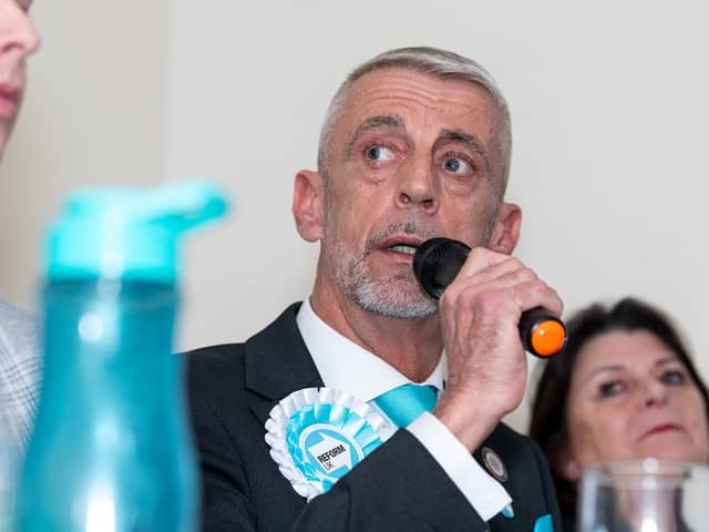 Mark Butcher, Reform UK speaks at the Hustings event for all of the Blackpool South election candidates held at Blackpool Cricket Club