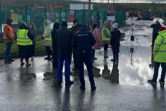 Protesters gathered outside the gates the Transwaste landfill site in Jameson Road, Fleetwood, on April 15 Picture credit: Kye Cudlip