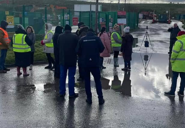 Protesters gathered outside the gates the Transwaste landfill site in Jameson Road, Fleetwood, on April 15 Picture credit: Kye Cudlip