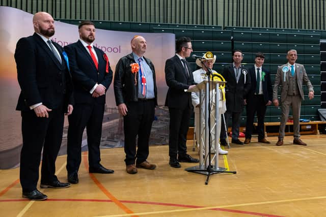 Candidates as the Blackpool South by-election listen to the results. Photo: Kelvin Lister-Stuttard