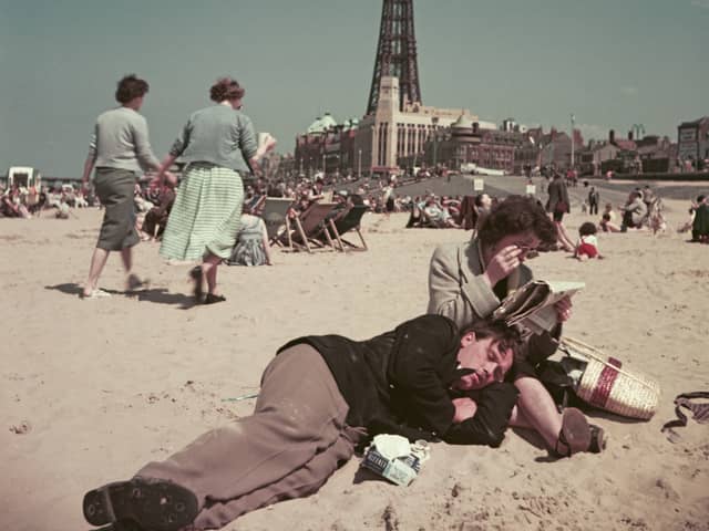 Holidaymakers on the beach in 1955 