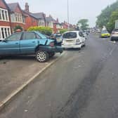 The scene of the crash in Whitegate Drive, Blackpool this afternoon. Credit: Paul Hodgkinson