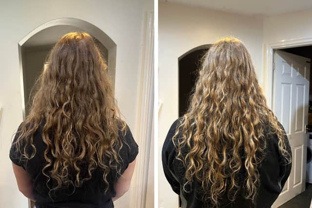 Left: Aimee's hair before using the Neal & Wolf Hydrate range. Right: afterwards.