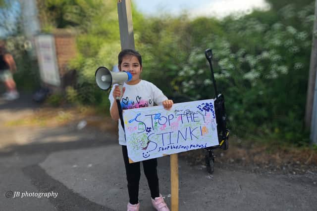 A young protester, seven year old 
Maliha Brown, at the latest Stop the Stink protest in Fleetwood