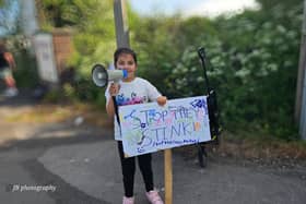 A young protester, seven year old 
Maliha, at the latest Stop the Stink protest in Fleetwood