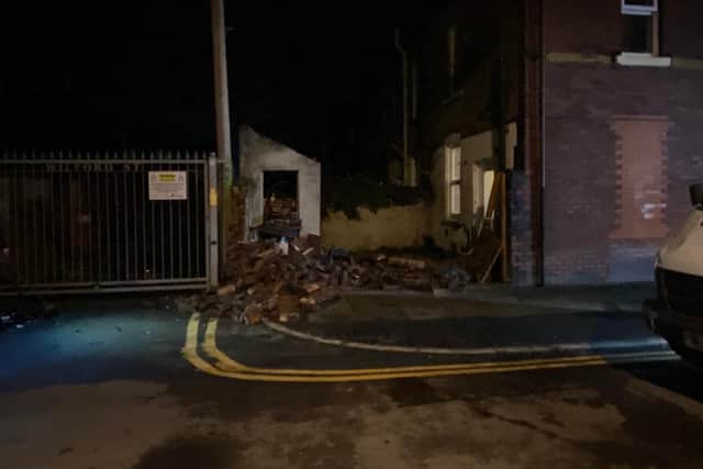Pictures from the scene in Wilford Street show the a heap of bricks where a garden wall once stood on an end terrace. Picture credit: Paul Hodgkinson