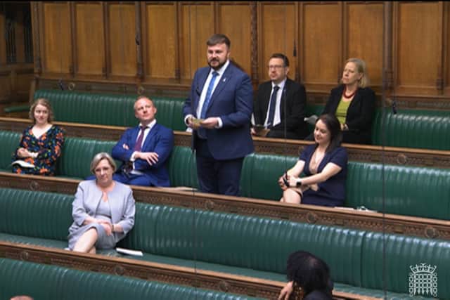 Blackpool South MP Chris Webb asking his first question in the House of Commons