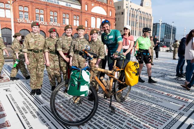 Jordan Wylie MBE with Army Cadets after completing his Tower Power challenge in Blackpool. (Photo: Kelvin Lister-Stuttard)