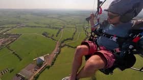 Tom McMeakin and his view from a paraglider of the Pyramid stage at the Glastonbury Festival site.