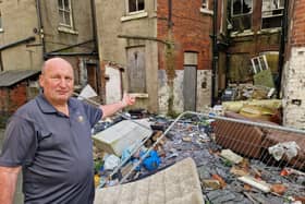 B&B owner Steve Savage and the fly-tipping which is blighting Havelock Street, Blackpool.