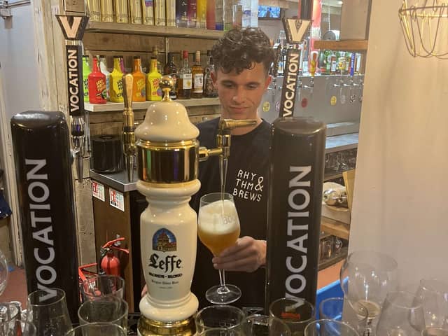 Emmerdale's Joe Warren-Plant spotted pouring a pint in a pub in Blackpool. Credit: Aaron Parfitt / SplashNews.com