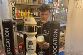 Emmerdale's Joe Warren-Plant spotted pouring a pint in a pub in Blackpool. Credit: Aaron Parfitt / SplashNews.com
