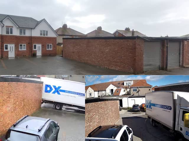 The houses and the garages, as well as CCTV shots from Mr Hancock's house, showing lorries loading and unloading, and turning around in driveways.