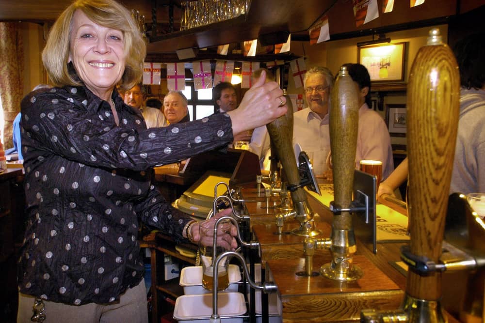 Val Ballantyne, pictured pulling her last pint after 16 years at The Thatched.
