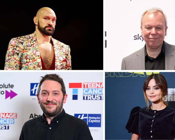 Top left clockwise: Tyson Fury, Steve Pemberton, Jenna Coleman and Jon Richardson. Credit: Getty