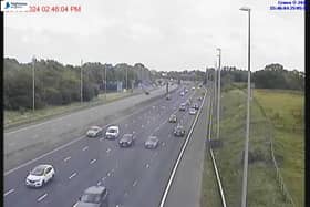 Traffic is being forced to slow down betwee  junctions 32 and 33 of the M6 in Lancashire.