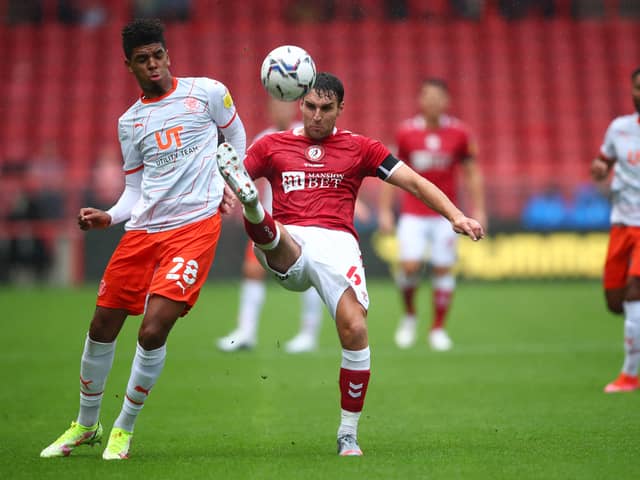 Tyreece John-Jules (L) was at Blackpool in the 2021/22 season. He is now a free agent at 23-years-old. Photo by Marc Atkins/Getty Images)
