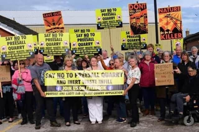 Protesters in Preesall make their point about the quarry proposals