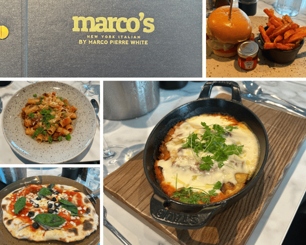 Romana pizza, spinach and ricotta caneloni, chicken burger and rigatoni bolanese at the new Marco Pierre White restaurant in Blackpool