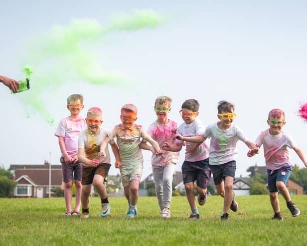 Members of BJFF Under 7s Sonics get some paint practice in preparation for the Blackpool Colour Run in July.