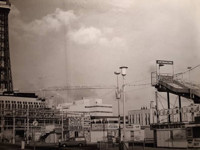 A busy scene from 1974.The new Palatine buildings were going up and Kiddieland can be seen to the right with Astroglide rising high above it