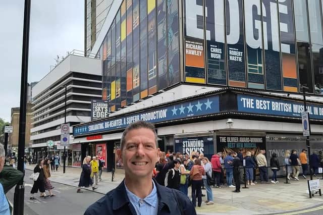 David Walsh at the Gillian Lynne theatre on Drury Lane to see smash hit Sheffield musical Standing at the Sky's Edge