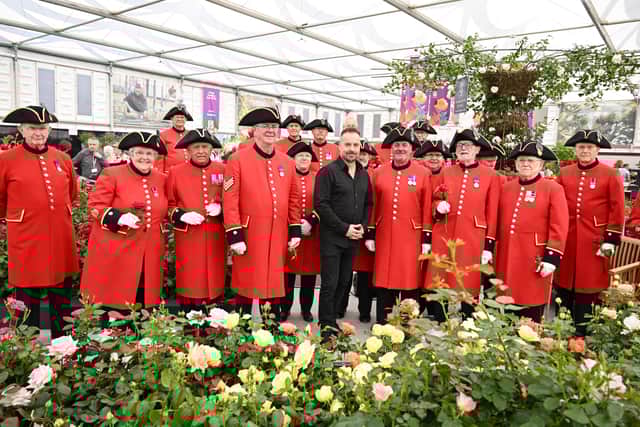 Alfie Boe with the Chelsea Pensioner's Singing Group attend The RHS Chelsea Flower Show at Royal Hospital Chelsea on May 20, 2024. Credit: Getty