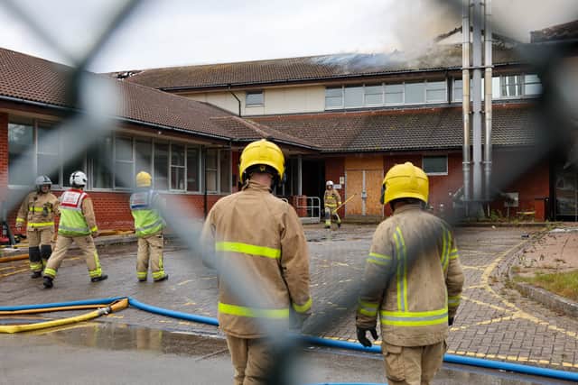 Smoke can still be seen at Warbreck House in Blackpool