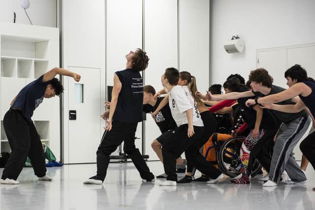 A scene from a National Youth Dance Company (NYDC) prject rehearsal