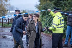 A scene from The Jetty, pictured is Hitch (Archie Renaux) and Ember (Jenna Coleman). Credit: BBC/Firebird Pictures/Ben Blackall