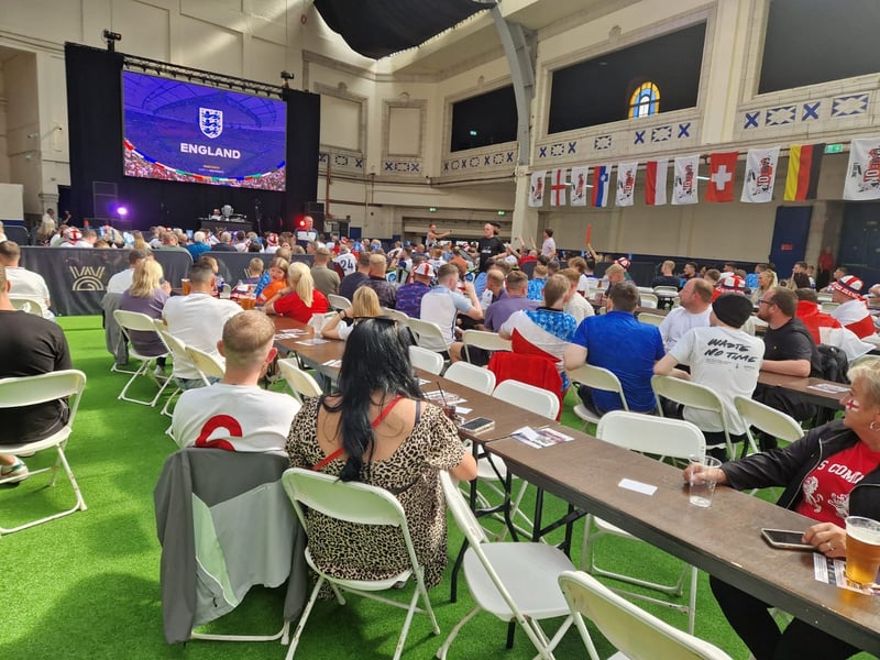 Hundreds gather at Lancashire's biggest Euros fanzone at the Winter Gardens Blackpool to support England