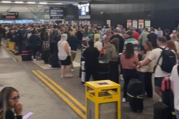 Some of the queues at Manchester Airport on Sunday morning. Picture: @JoeHypershell 