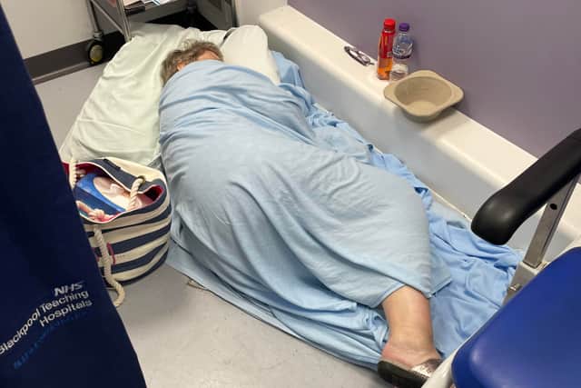 Madeleine Butcher was forced to sleep on the floor at Blackpool Victoria Hospital due to no beds being available in the A&E department