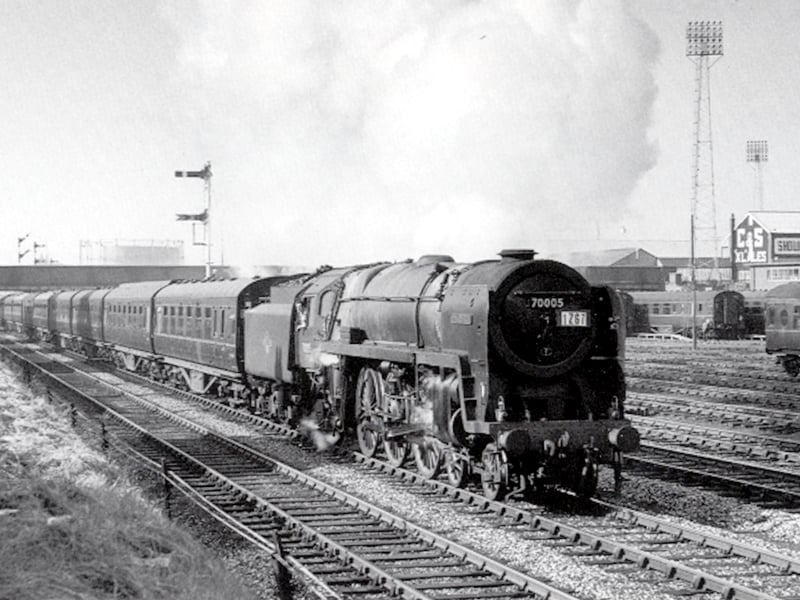 'Britannia' class No.70005 'John Milton' passing Bloomfield Road, between Central and South, with the 5.50pm to Cannock on Sunday 5 July 1964