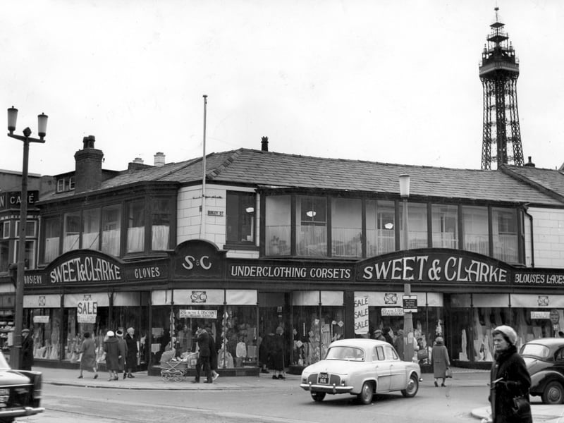 Sweet & Clarke. Ladies flocked to hosiery and underclothing store Sweet & Clarke at the junction of Birley Street and Abingdon Street, 1964