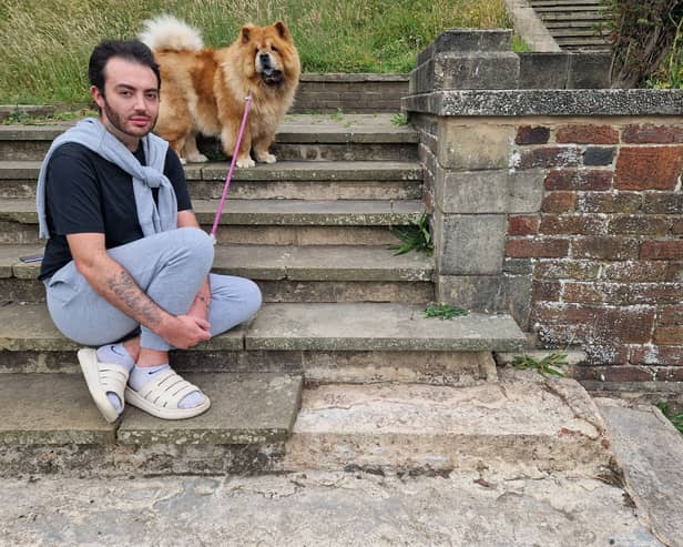 Jack Valentine with some of the smashed steps at Stanley Park