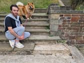 Jack Valentine with some of the smashed steps at Stanley Park