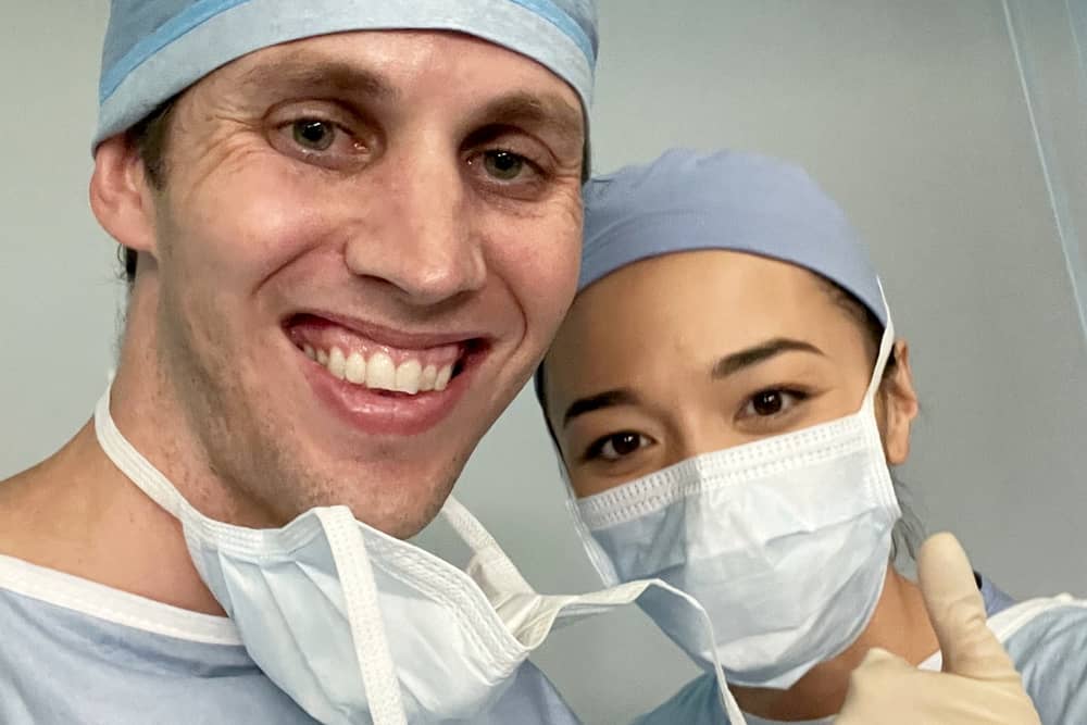 Stephen Bergin (L), 35, splits his time between operating on brains and consulting Grey's Anatomy's writers and actors.  