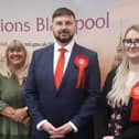 Labour's Chris Webb with his family - (from left) dad Carl, mum Kay and wife Portia