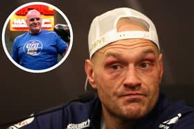 Main image: Tyson Fury following the Usyk fight. Inset: Tyson's father John Fury. Credit: Getty.